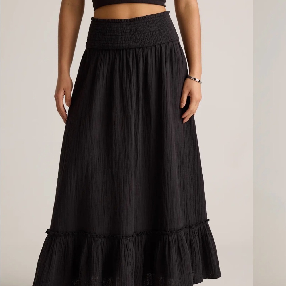 Quince Black Maxi Skirt with Smocked Waist NWT - Picture 4 of 14